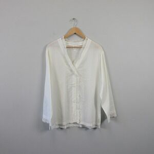 Celestine Pajama Set Women White Striped 100% Cotton Lace Trim Lounge Vtg 252